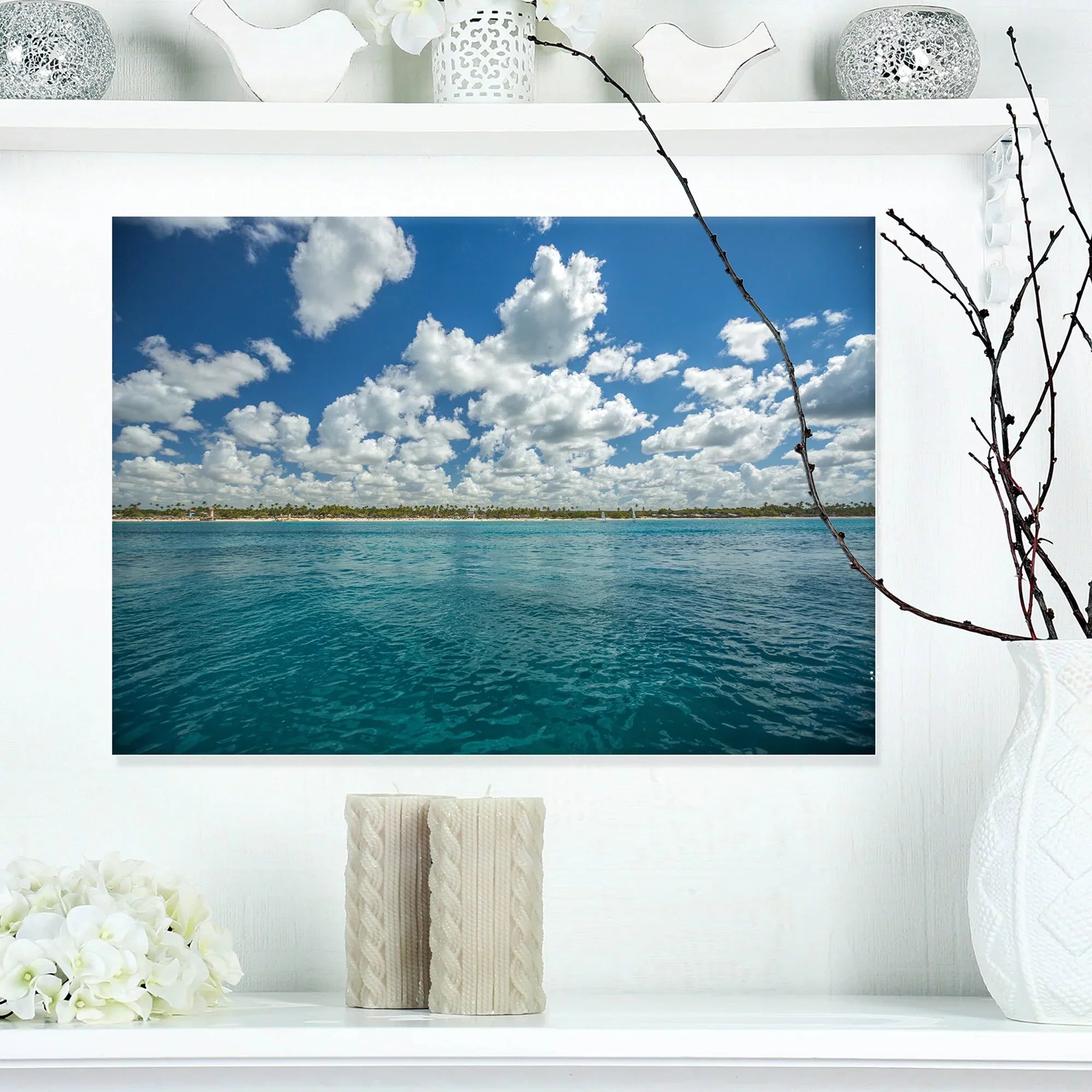 Canvas Sea" x Designart Oversized in. Beach "White ART DESIGN 20 12 high Fluffy Over in. Clouds Artwork wide