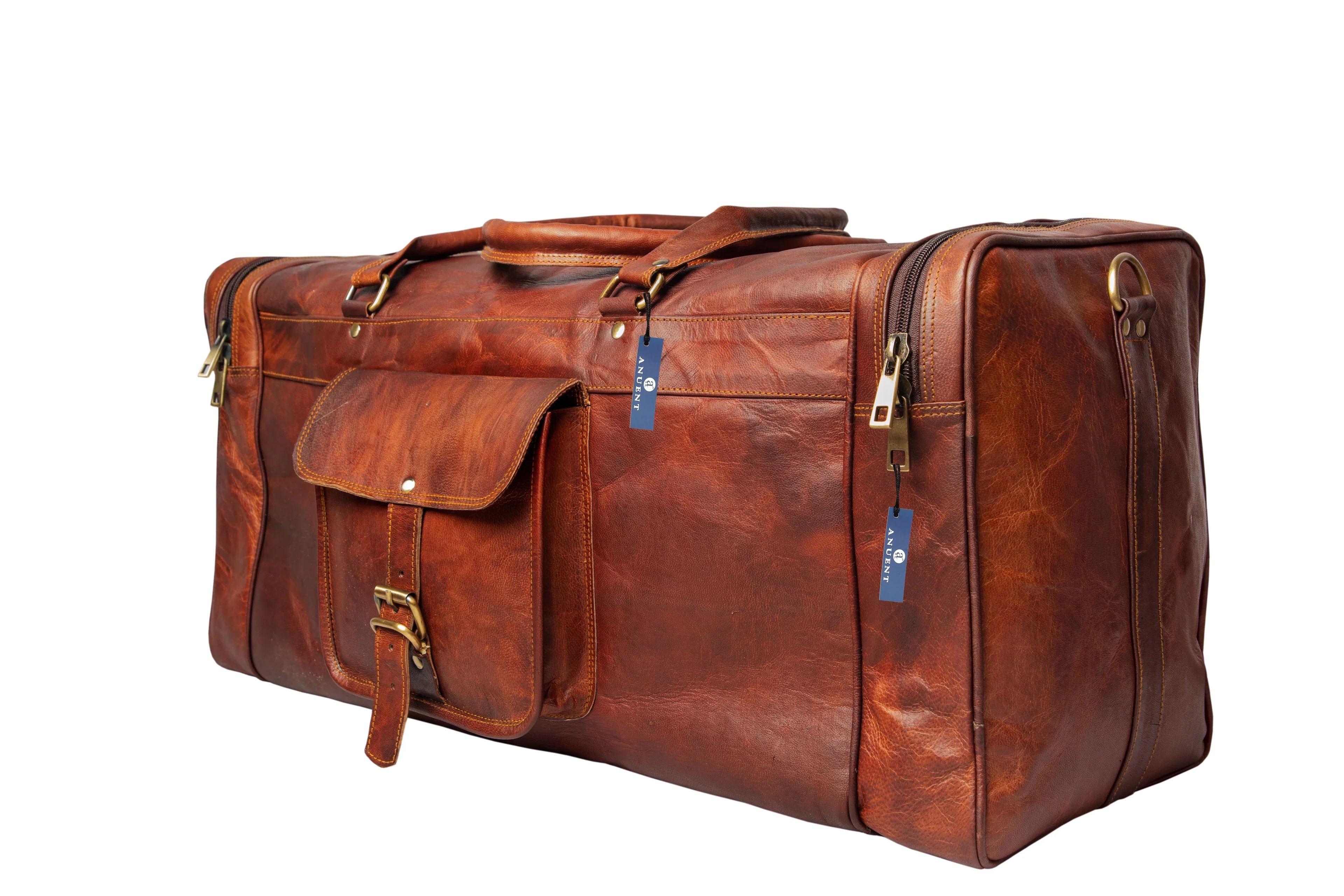 Brown Square Bag. Handmade Travel Duffle Weekender Leather