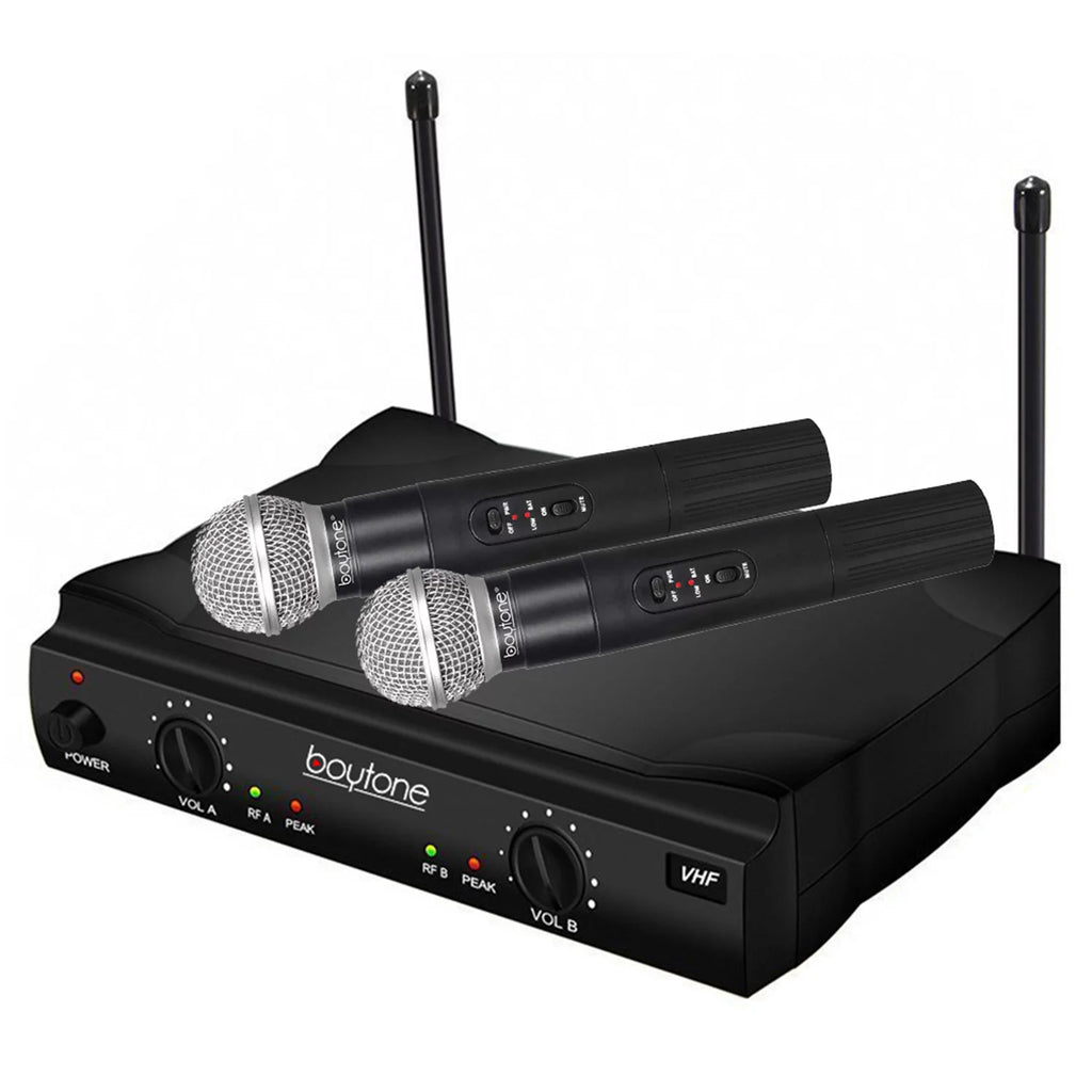 System - Dual Boytone Dynamic Wireless Fixed Church, Mics, Microphone BT-42VM Wireless Receiver, DJ, Conference, VHF Mic Frequency Channel for Transmitter Karaoke, Dual Handheld Cases Carrying 2