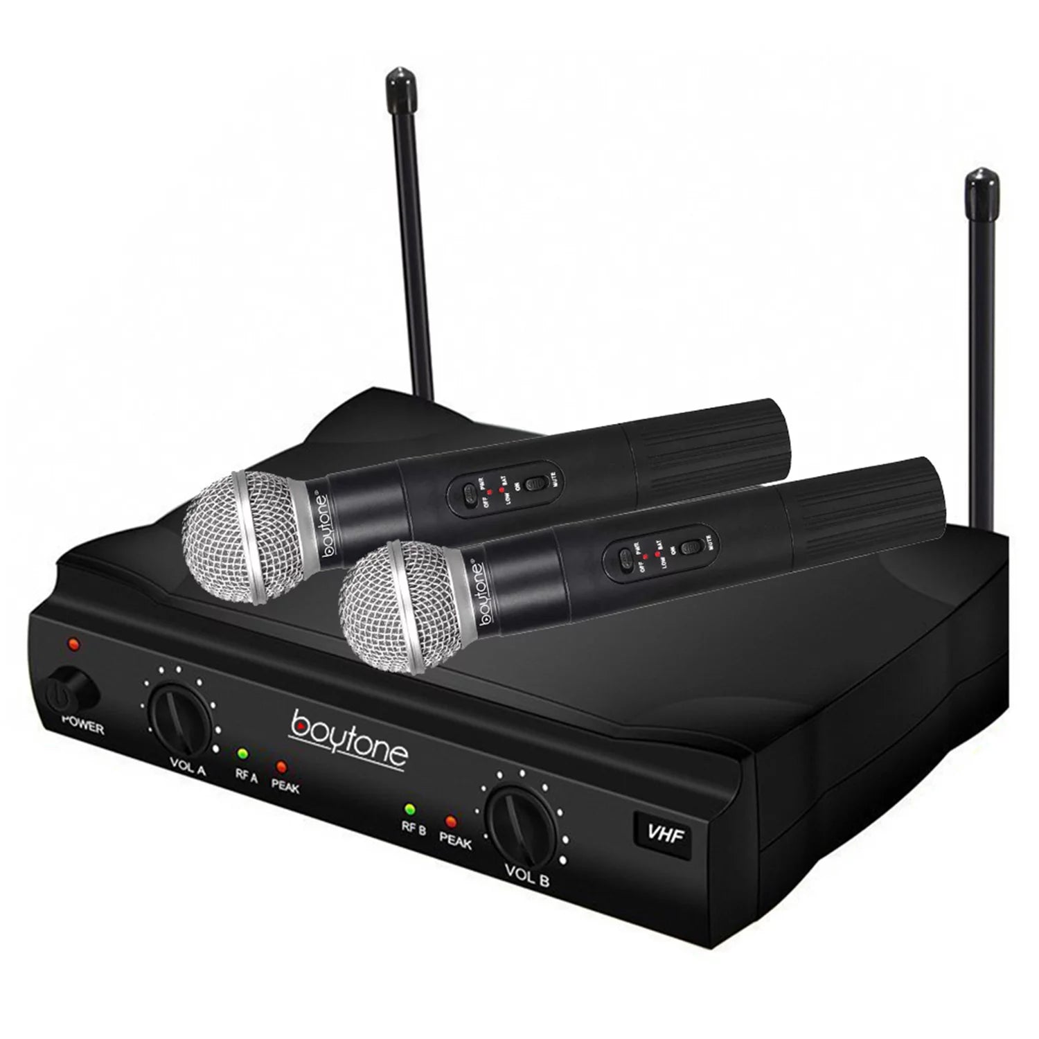 System - Dual Boytone Dynamic Wireless Fixed Church, Mics, Microphone BT-42VM Wireless Receiver, DJ, Conference, VHF Mic Frequency Channel for Transmitter Karaoke, Dual Handheld Cases Carrying 2