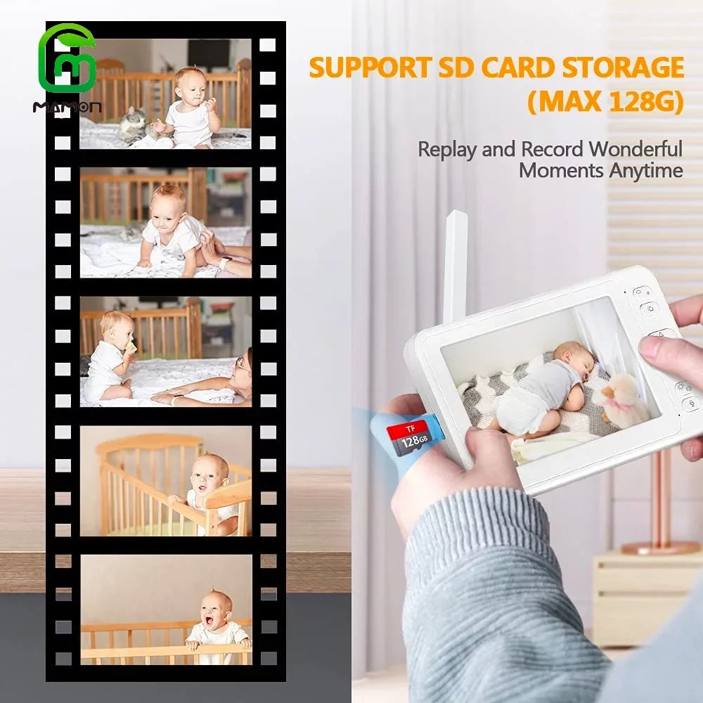 Display 1080P Capacity MAMON 5" with Remote Battery Monitor Two Audio Way Large HD Talk and Video Camera Baby PTZ