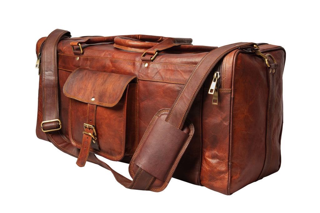 Brown Square Bag. Handmade Travel Duffle Weekender Leather