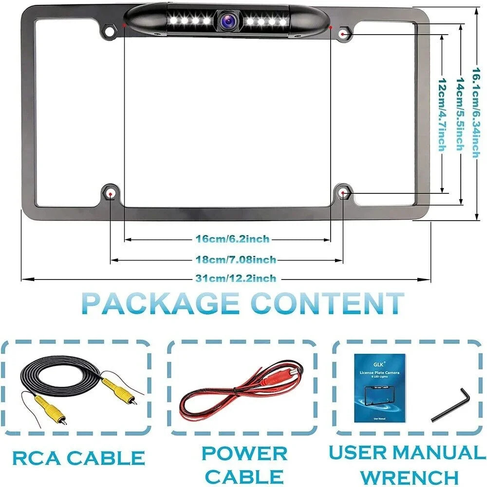 License Kit LED 8 Universal Rear Reverse Backup Plate View HD Camera Waterproof