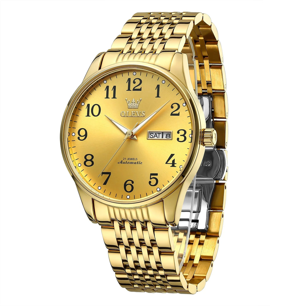 OLEVS Dial Numerals for Hombre, Watch Arabic Men Winding for Male Self Adult Gifts Men, Easy Face Waterproof Gold Reader Wristwatch Para Large Reloj