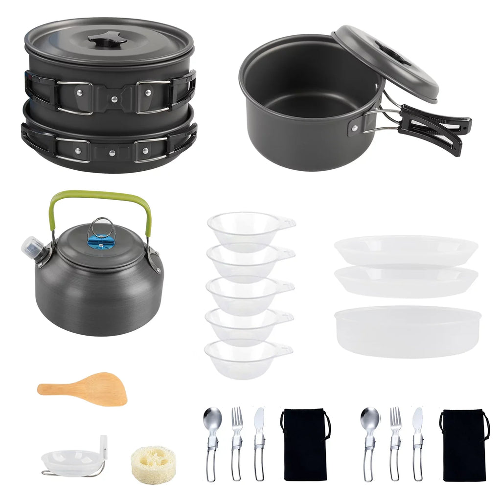 Pan Non-Stick Lixada with Camping Kettle Pot Mess Set Kit Backpacking Cookware Hiking