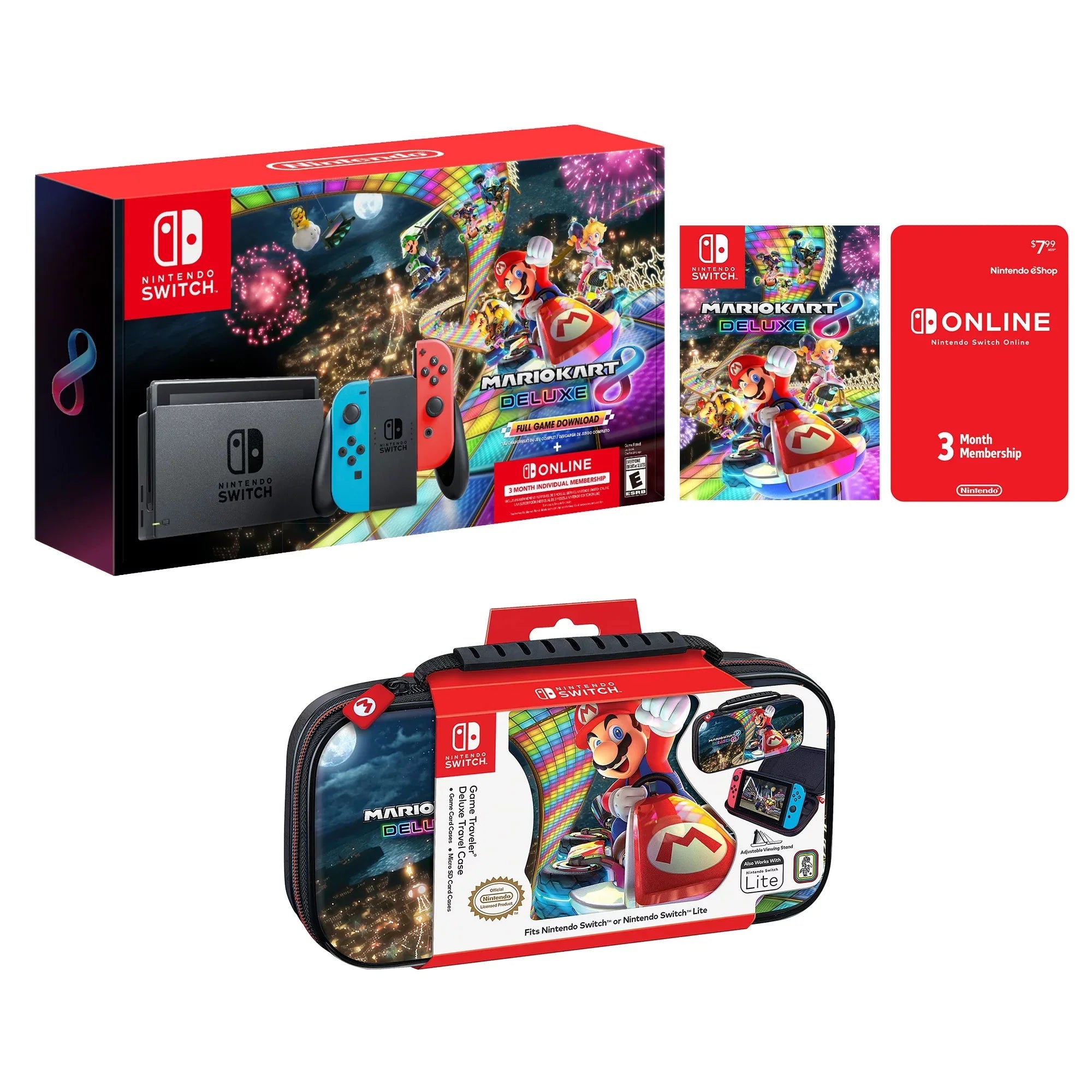 and Switch Bundle: 32GB Joy-Con and 8 Mario Console,Super Super 8 Kart Nintendo Red Kart Deluxe Improved Deluxe Travel Battery Blue Life Case Mario