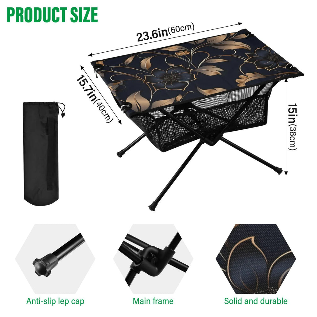 Beach Outdoor Flower Table Travel Bag Storage Fishing Table Camping for Picnic Table with Compact BBQ on Portable Folding Black