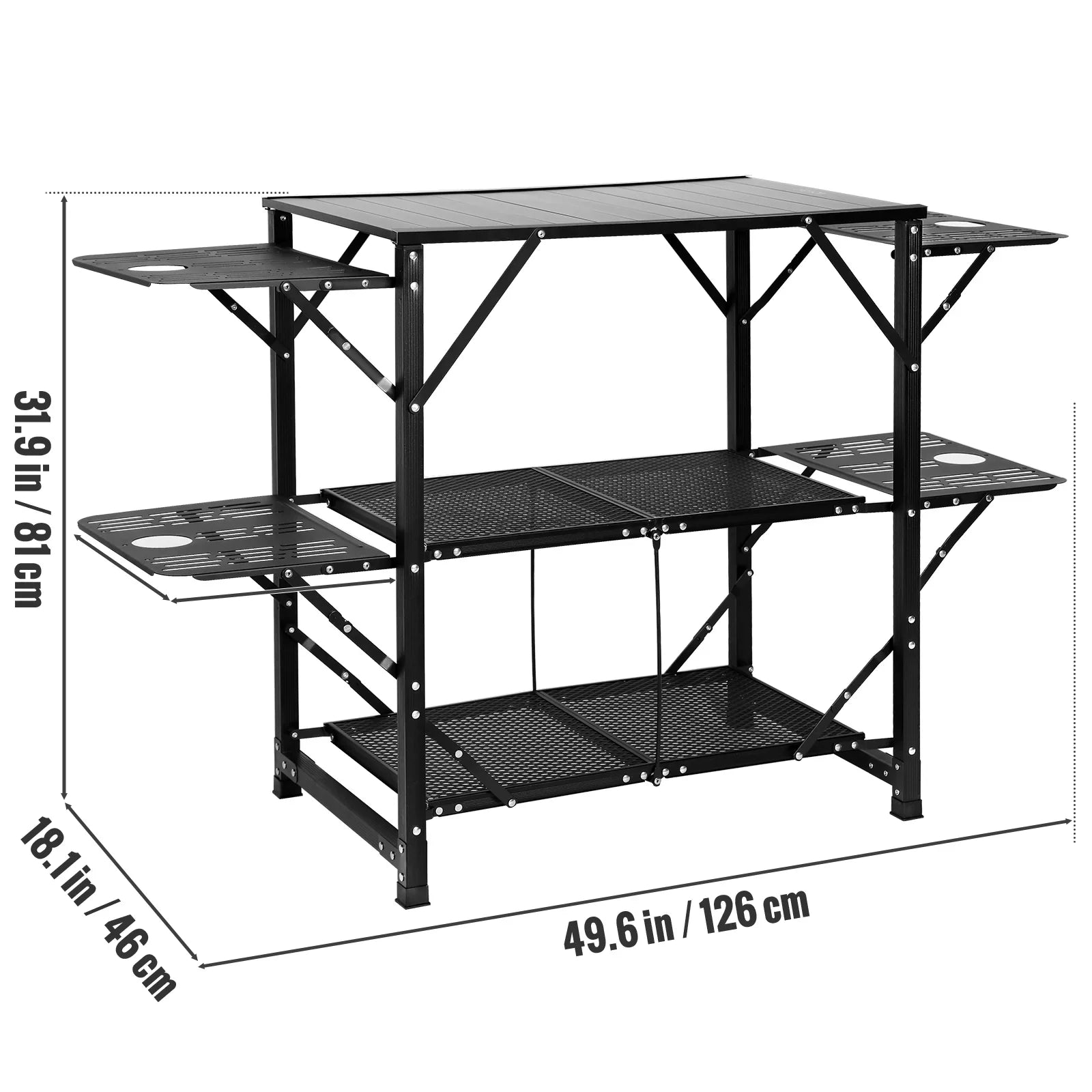 Kitchen Station 2 Tables Table Folding Camping Cook SKYSHALO Portable 5 & Shelves