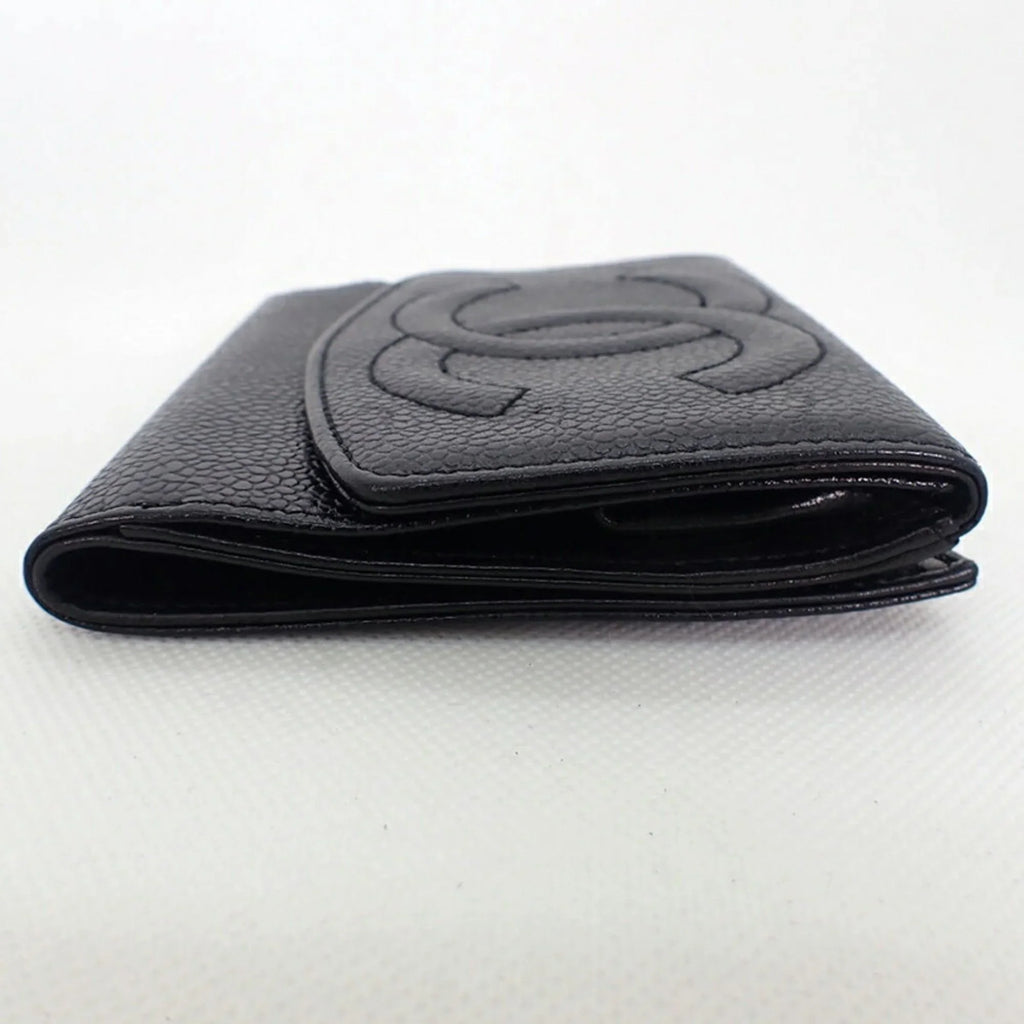 wallet Chanel black Pre-Owned skin CHANEL (Good) trifold caviar
