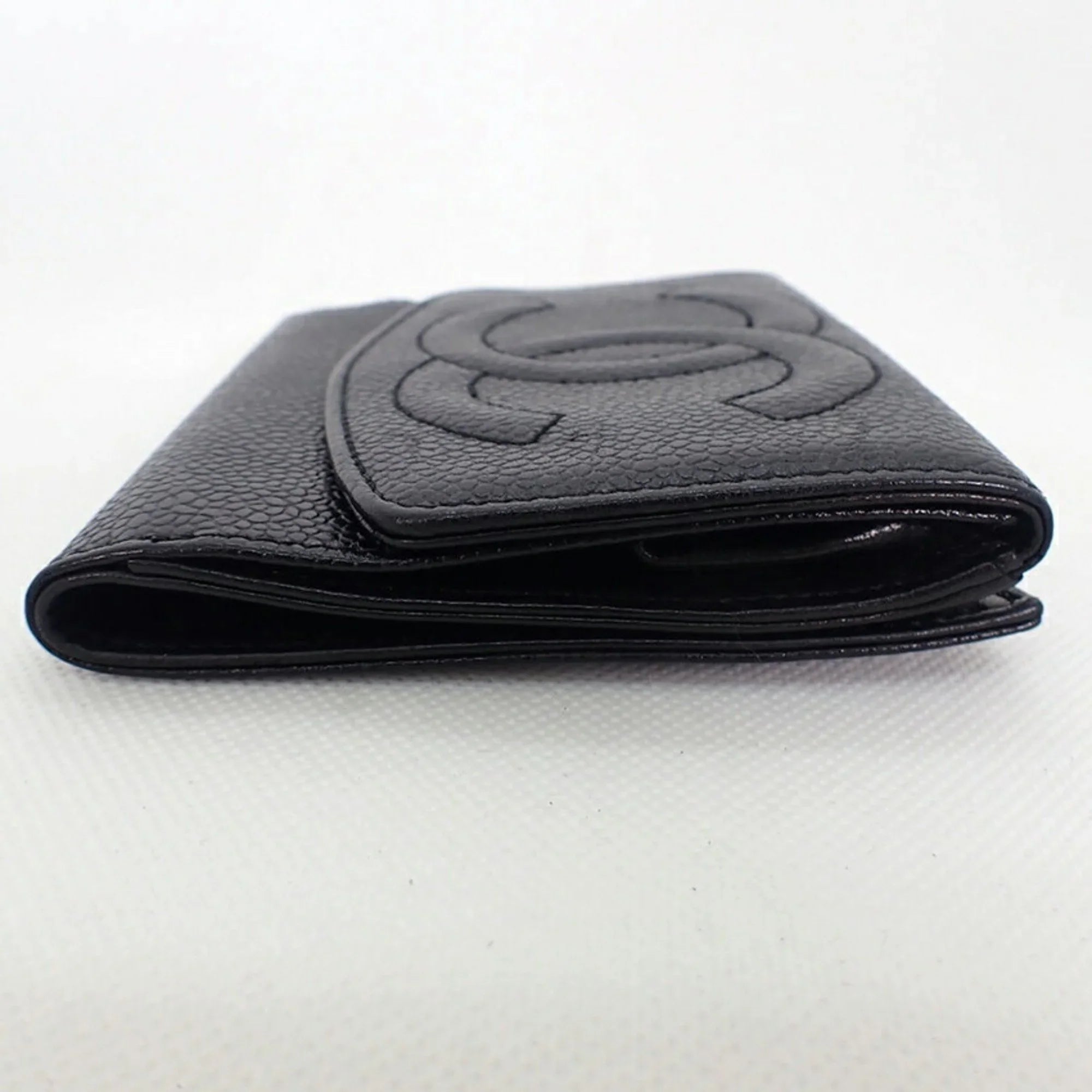 wallet Chanel black Pre-Owned skin CHANEL (Good) trifold caviar