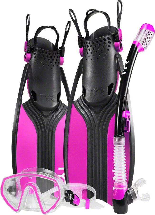 TYR Fin Voyager 8.5 Shoe Women's SM, Mask Pink/Black - and Snorkel Set: 5 Size