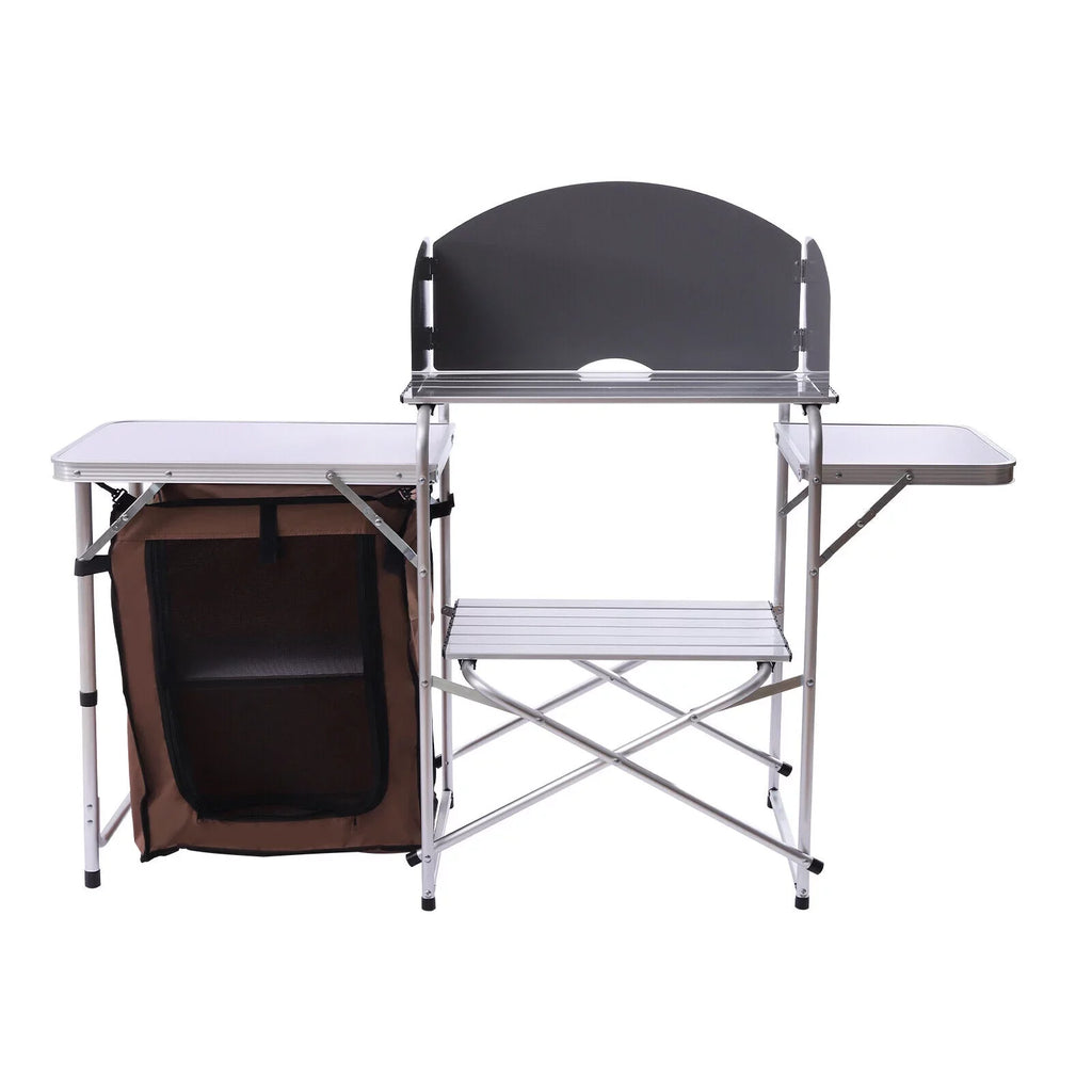 Portable Folding Table Brown Camping Barbecue Station Kitchen DENEST Cover Fabric Rack