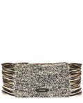 Fringe Tropical Black Raffia Clutch, POOLSIDE