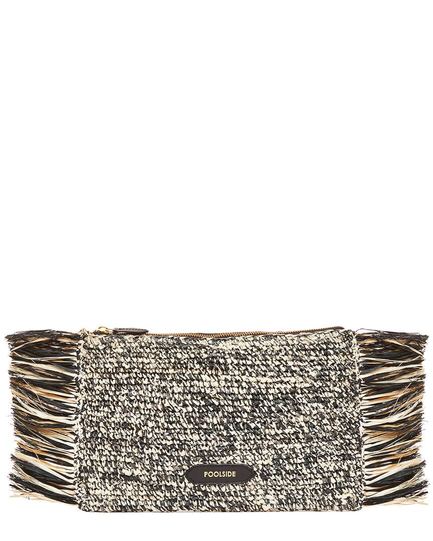 Fringe Tropical Black Raffia Clutch, POOLSIDE