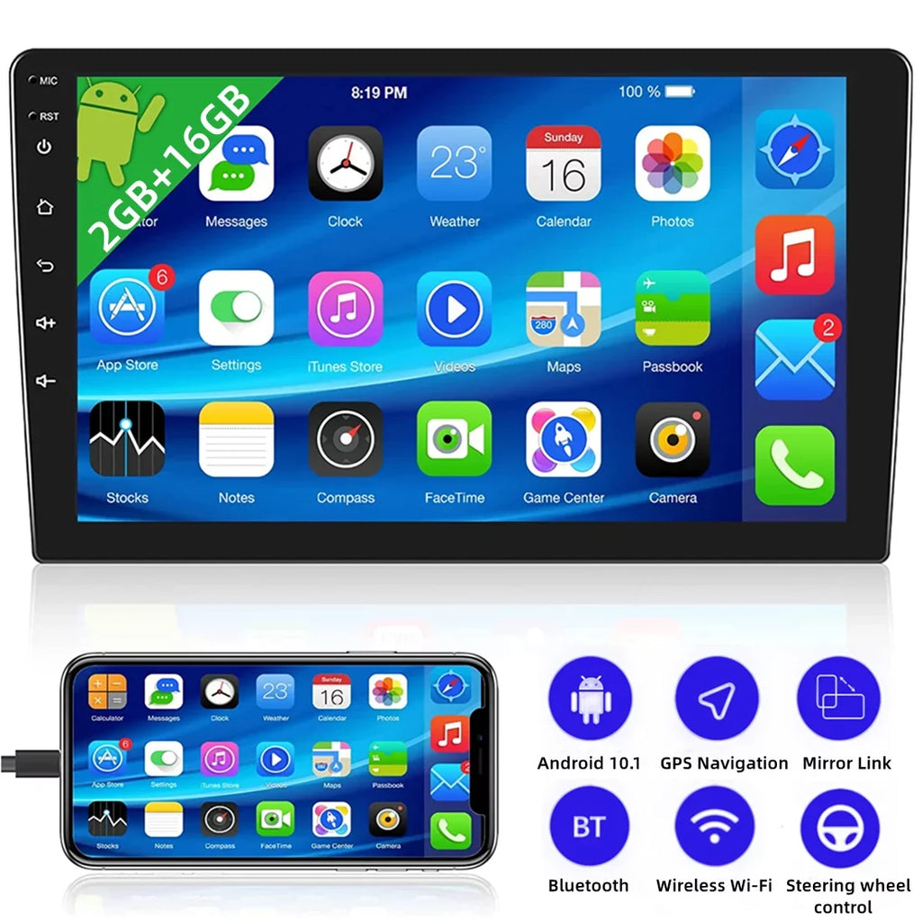 Double Radio 2022 Navigate Link, Touch Stereo 10.1 With Android Din Camera(2+16GB) Screen Bluetooth Inch GPS FM, Car Backup Mirror
