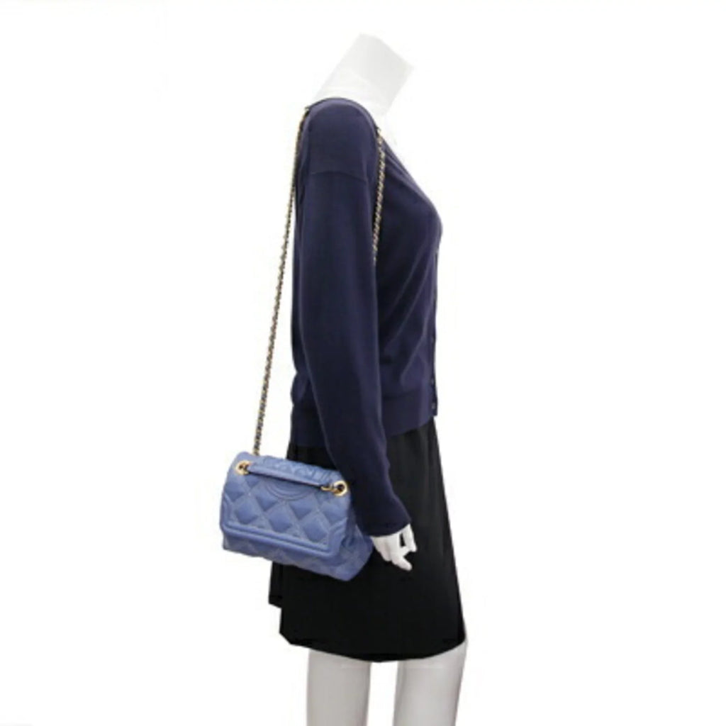 64424 convertible Pre-Owned Tory TORY ladies leather Burch SOFT CONTRAST light contrast bag stitch Fleming New) (Like chain blue BURCH shoulder soft FLEMING STITCH CONVERTIBLE