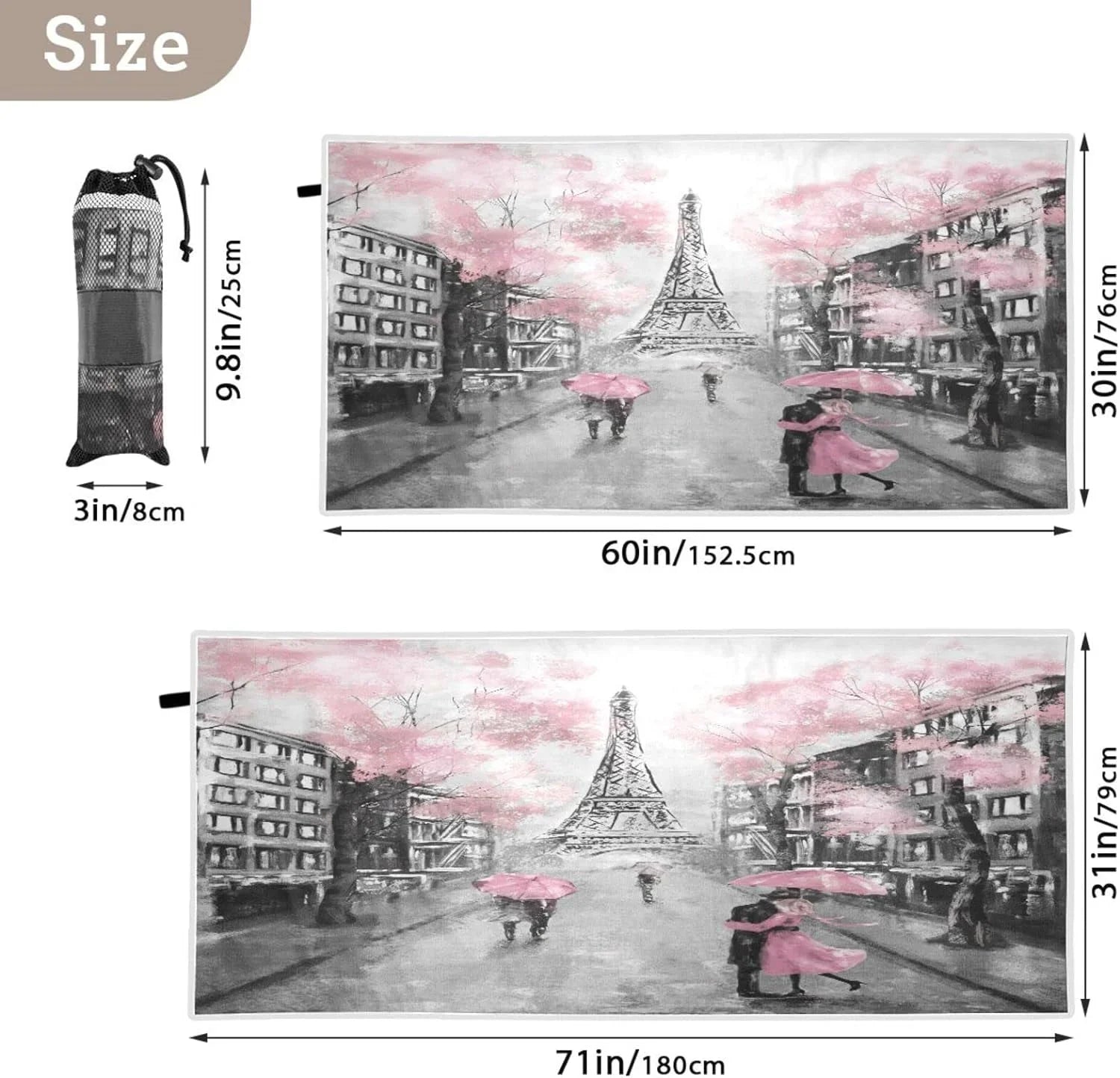 Paris Bestwell Bath Romantic Towel Lightweight Beach Towel Free Swim Blanket, Eiffel Oversized Pool Sand Tower Yoga Thin Shower Towel Dry Towel, Microfiber 30¡±X60¡± Quick Multipurpose