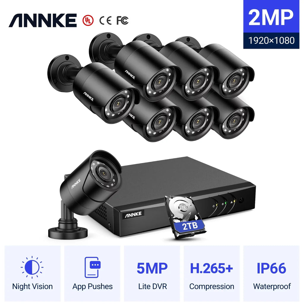 ANNKE Hard Surveillance Bullet Outdoor 2T 8CH 4PCS System Disk Camera Camera Drive With 1080P Surveillance Weatherproof System Kits