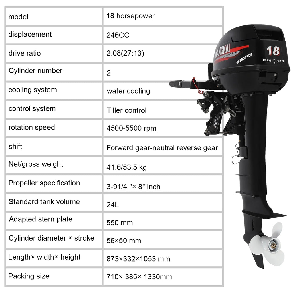 Engine 2 246cc Cooling Alloy Water Wuzstar 18 Aluminum w/CDI Long Motor HP System Shaft Boat Fishing Outboard Stroke Motor, Boat