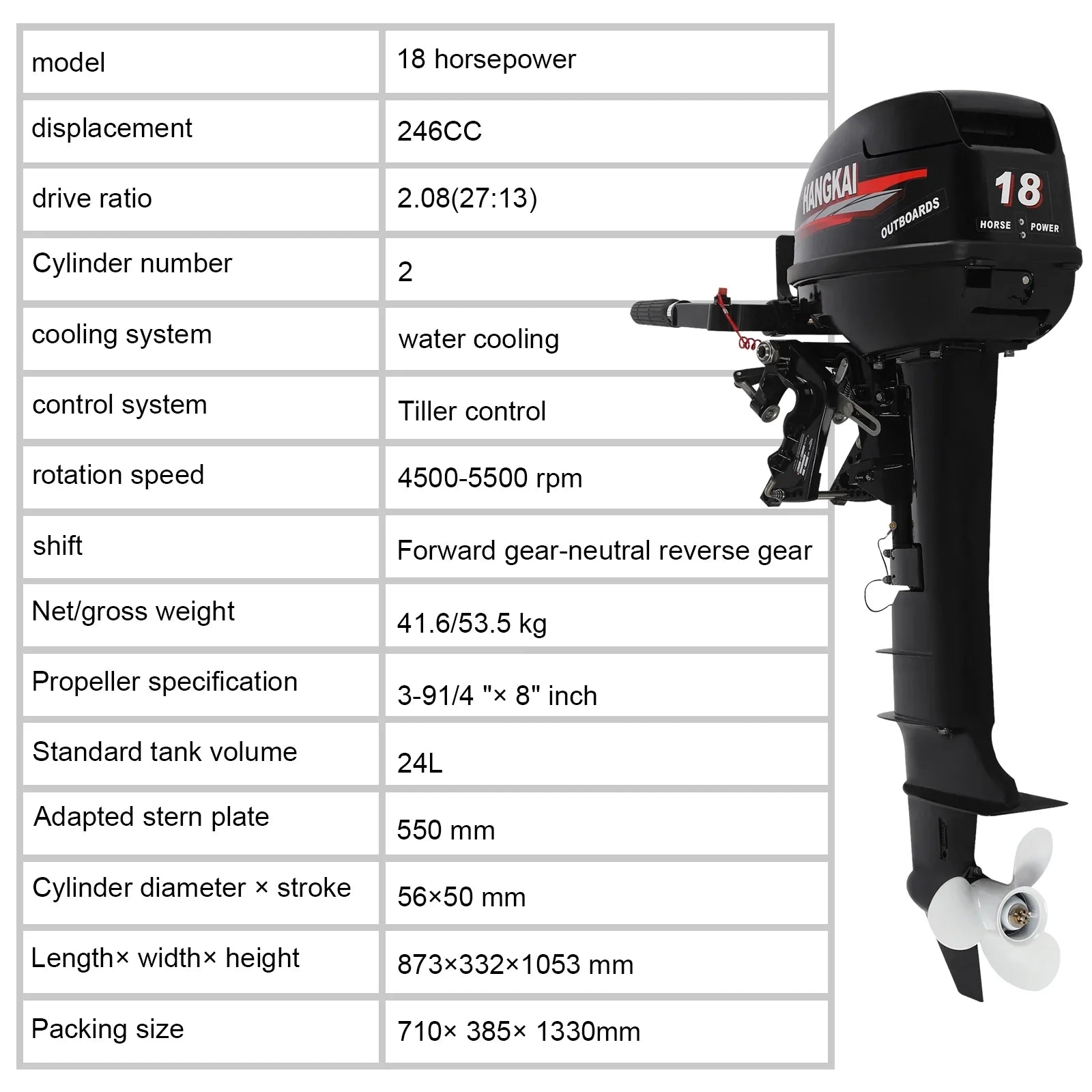 Engine 2 246cc Cooling Alloy Water Wuzstar 18 Aluminum w/CDI Long Motor HP System Shaft Boat Fishing Outboard Stroke Motor, Boat