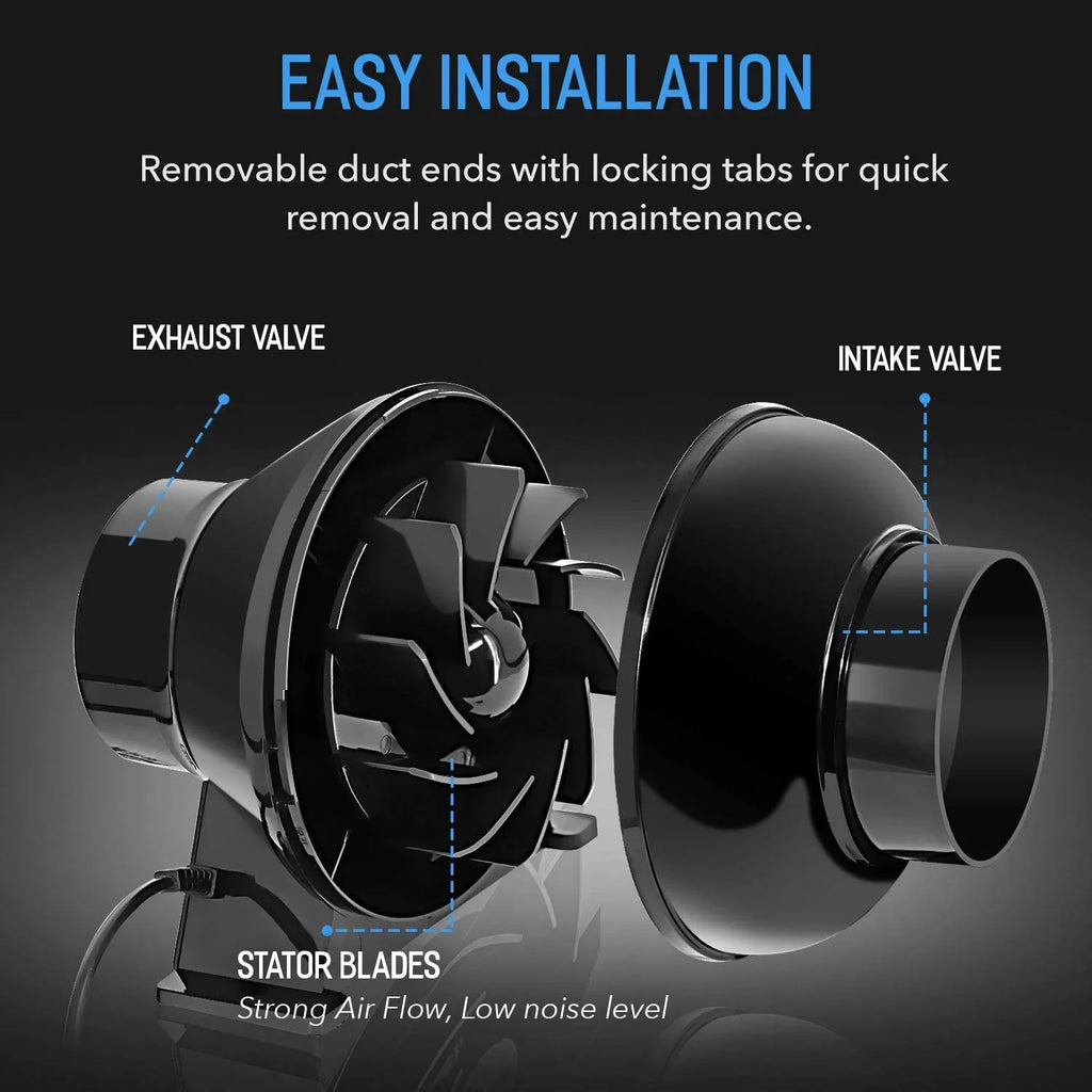 inch CFM 195 Grow Circulation 1-Pack Duct 4 Inline 4" Blower iPower Lite, Air Black, Fan Ventilation Vent for Tent,