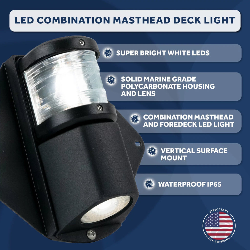 and Vertical Masthead Deck for - Sailboat Combination LED 12V, Light, Deck Mount FO3837 Five Oceans Light, Masthead Spreader