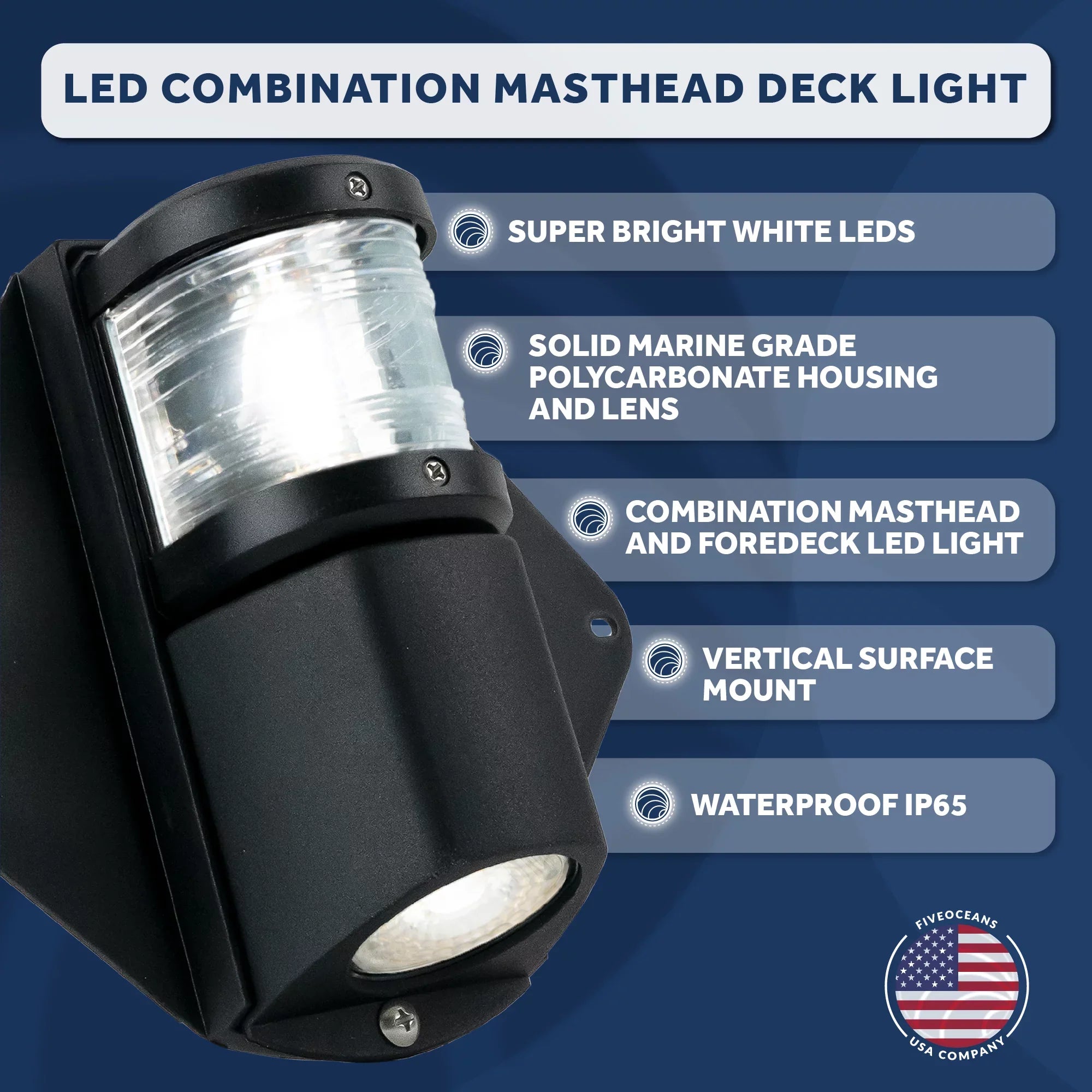 and Vertical Masthead Deck for - Sailboat Combination LED 12V, Light, Deck Mount FO3837 Five Oceans Light, Masthead Spreader