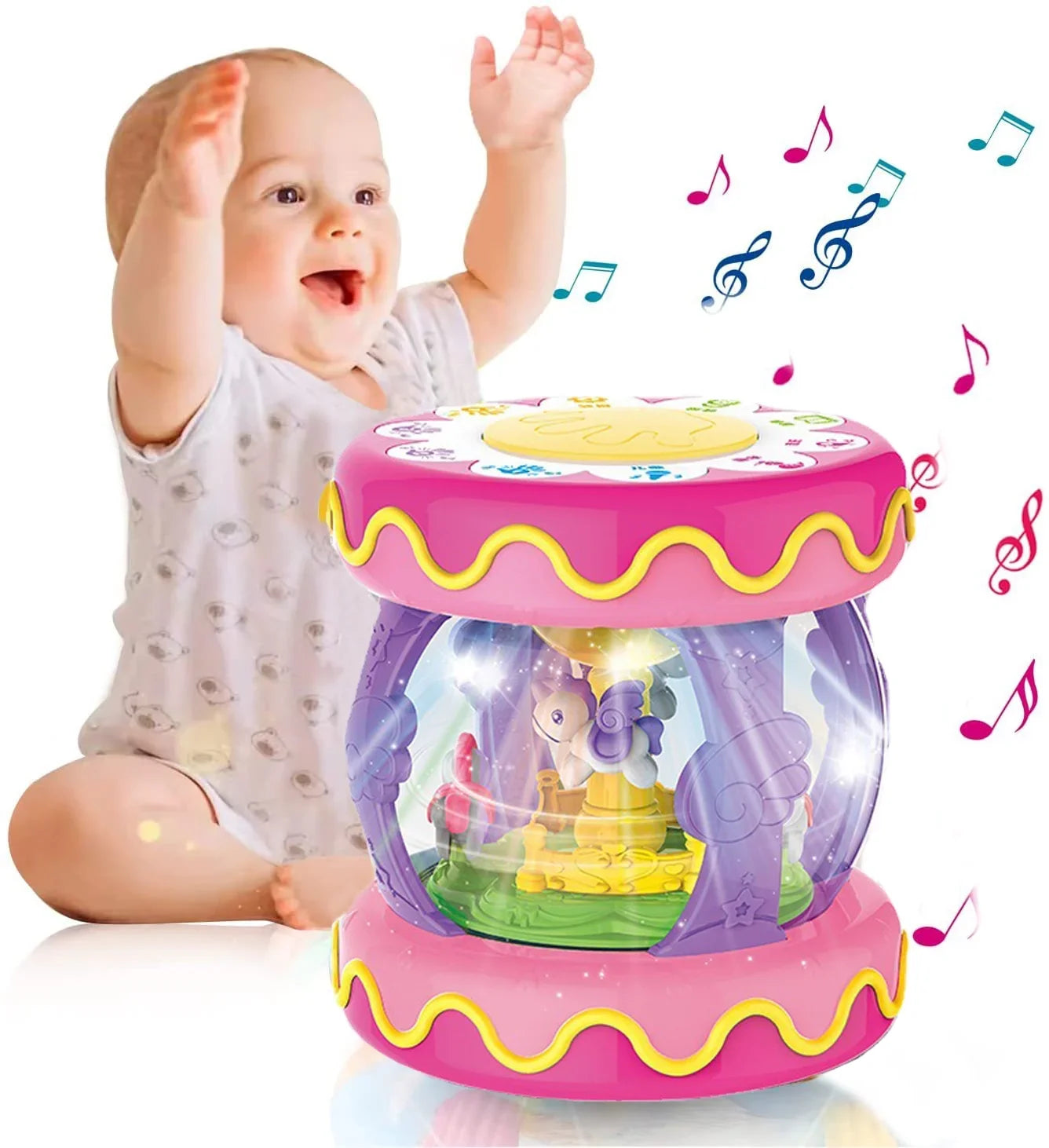 Old 1 up Drum Toys Months, Rotating Gift Girls, Baby Light Year for Toddler Year Toys 1 for Old Toys 6-12 Musical