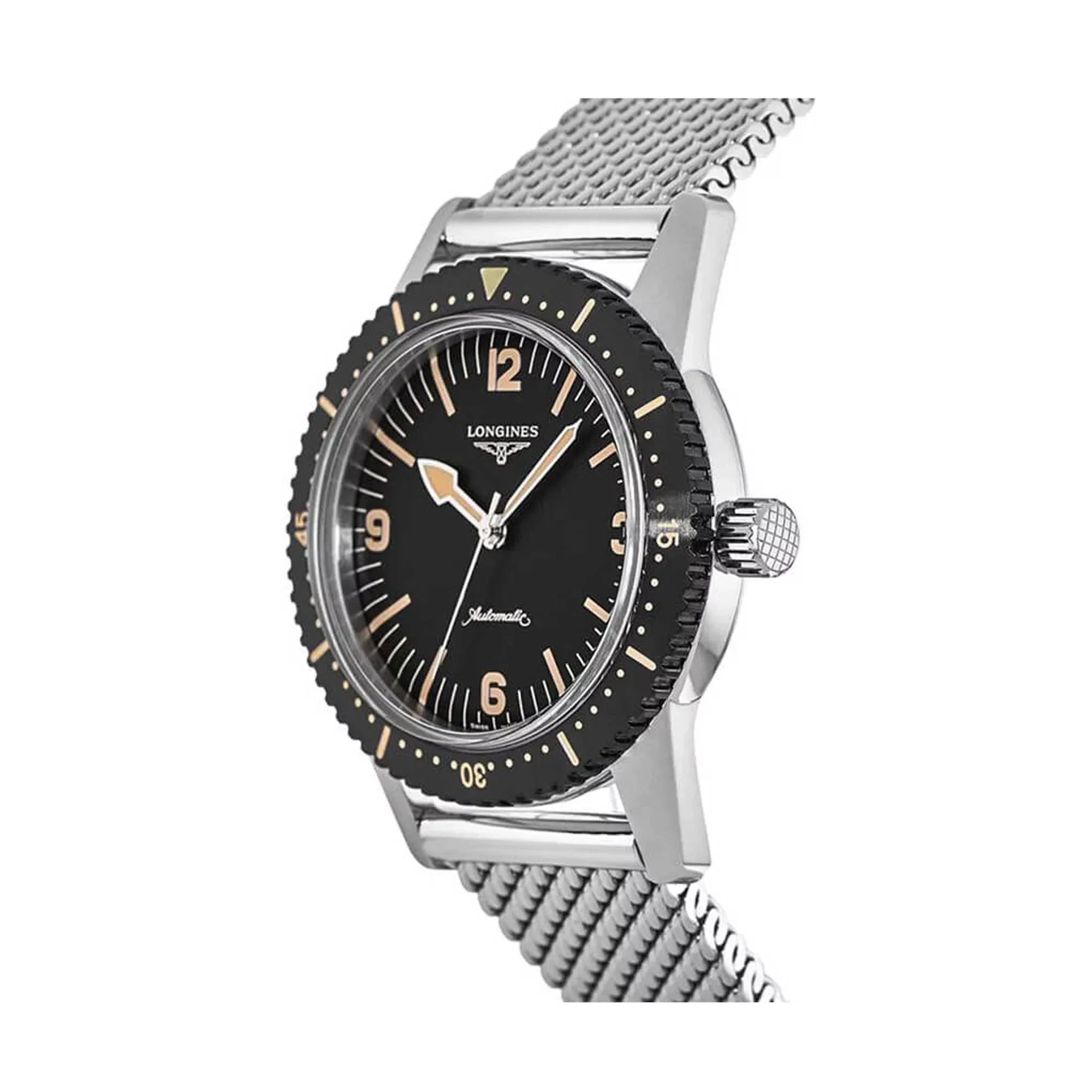 Black Longines Skin Heritage L28224566 Dial Diver Men's Watch
