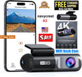 Front 24 navycrest Cam Cars, 4K 2160P App, Mode, WiFi 256GB for Night Dash Recording, Max Hours Support A3 Recorder G-Sensor, Parking Vision, Camera with Loop
