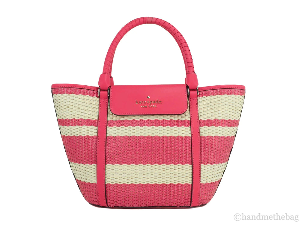 Bikini Kate Spade Medium Striped Handbag Straw Convertible Cruise Bag Tote Pink