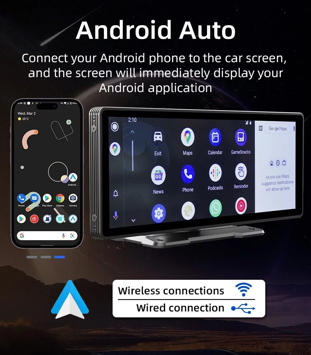 Wireless Navigation, Radio Mirror Stereo 10.26" Touchscreen, Car Android Bluetooth5.0, Control,AUX Auto, Car Maps Apple Cable Link, & Voice CarPlay Vehicles Portable