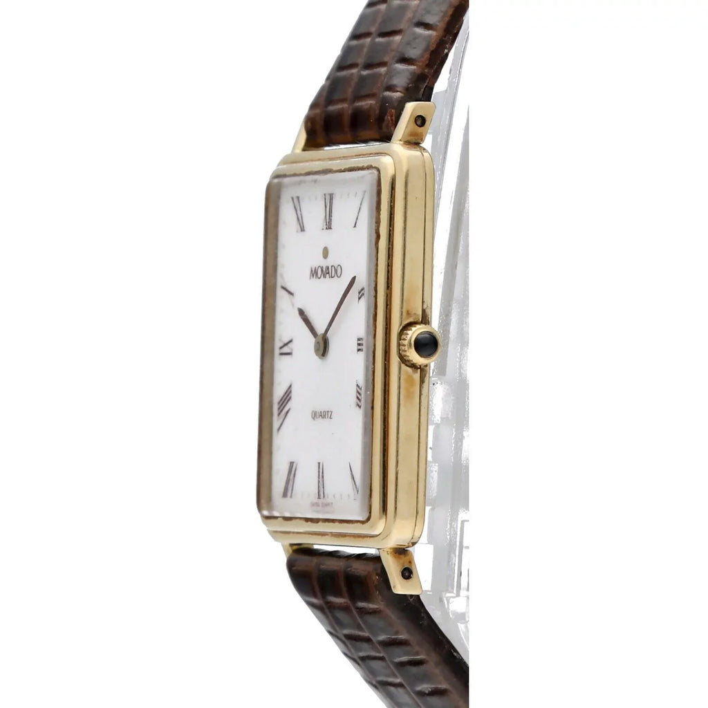 Roman Gold Yellow Quartz Watch White 7041485 Dial Tank 14k Movado Wrist