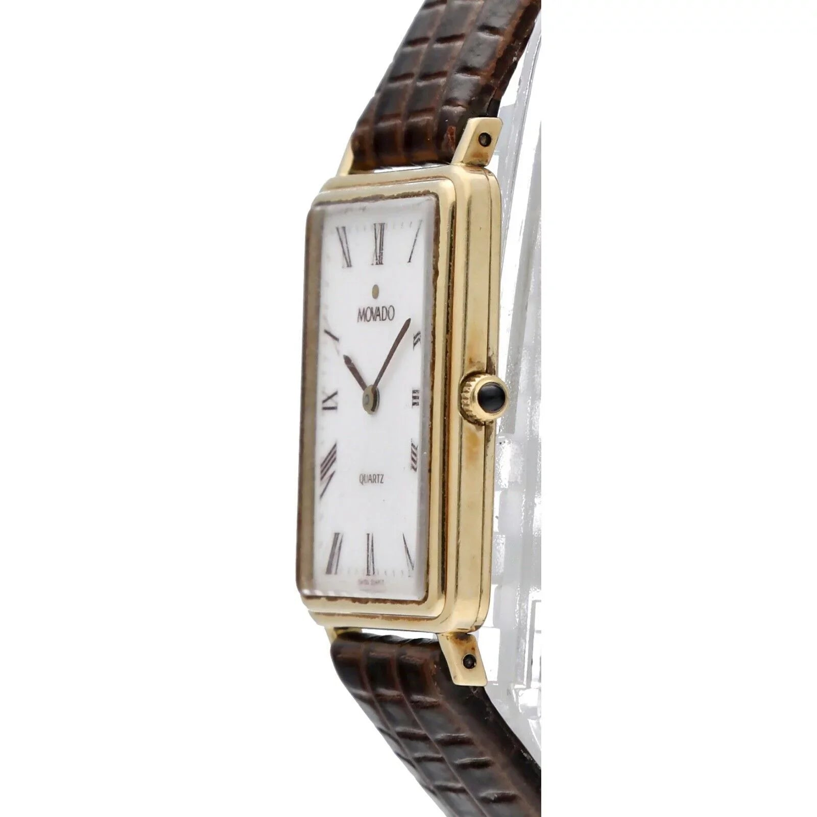 Roman Gold Yellow Quartz Watch White 7041485 Dial Tank 14k Movado Wrist