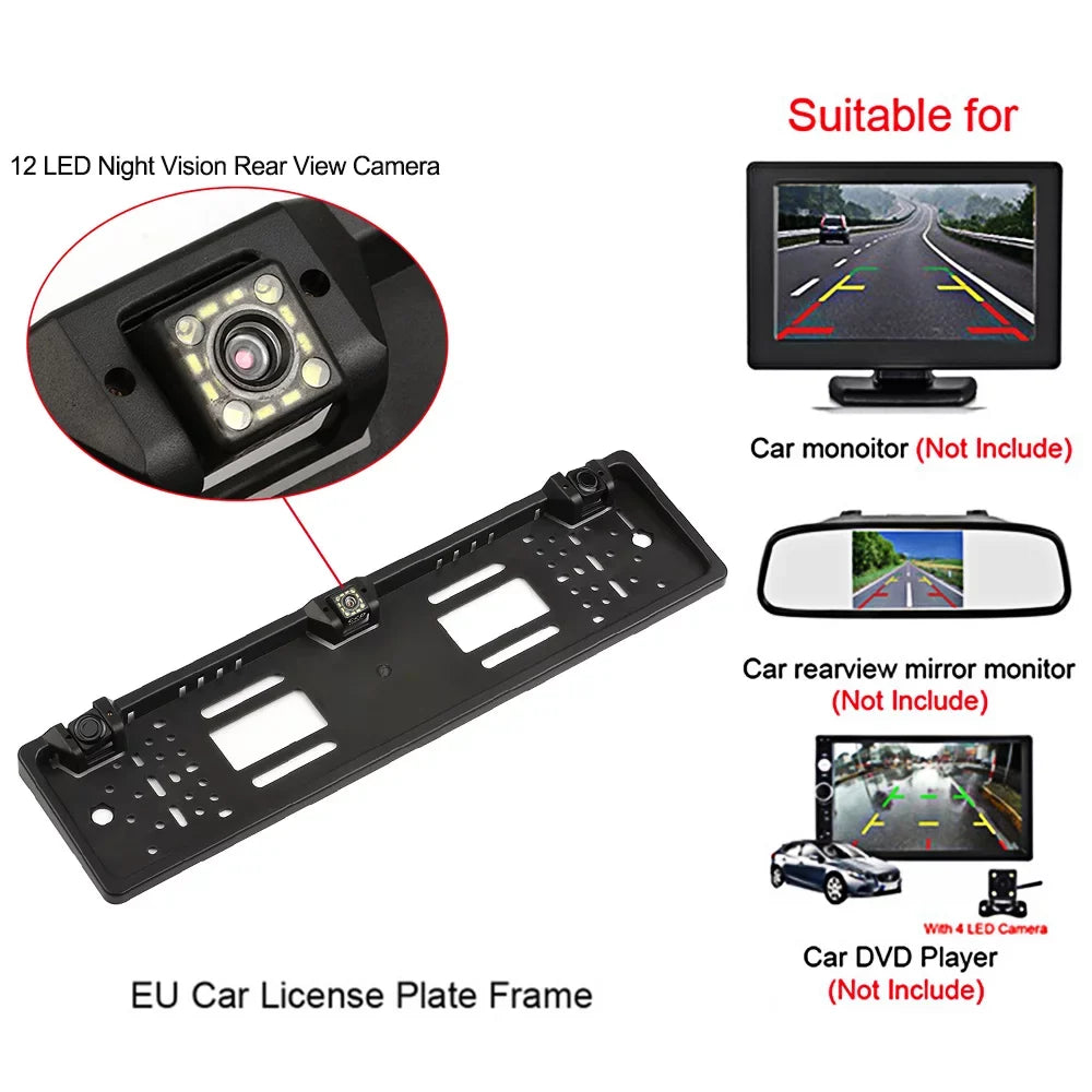 Frame View - 12 LED Reversing Integration Sensor Rear Plate Camera Camera European and System License with Parking
