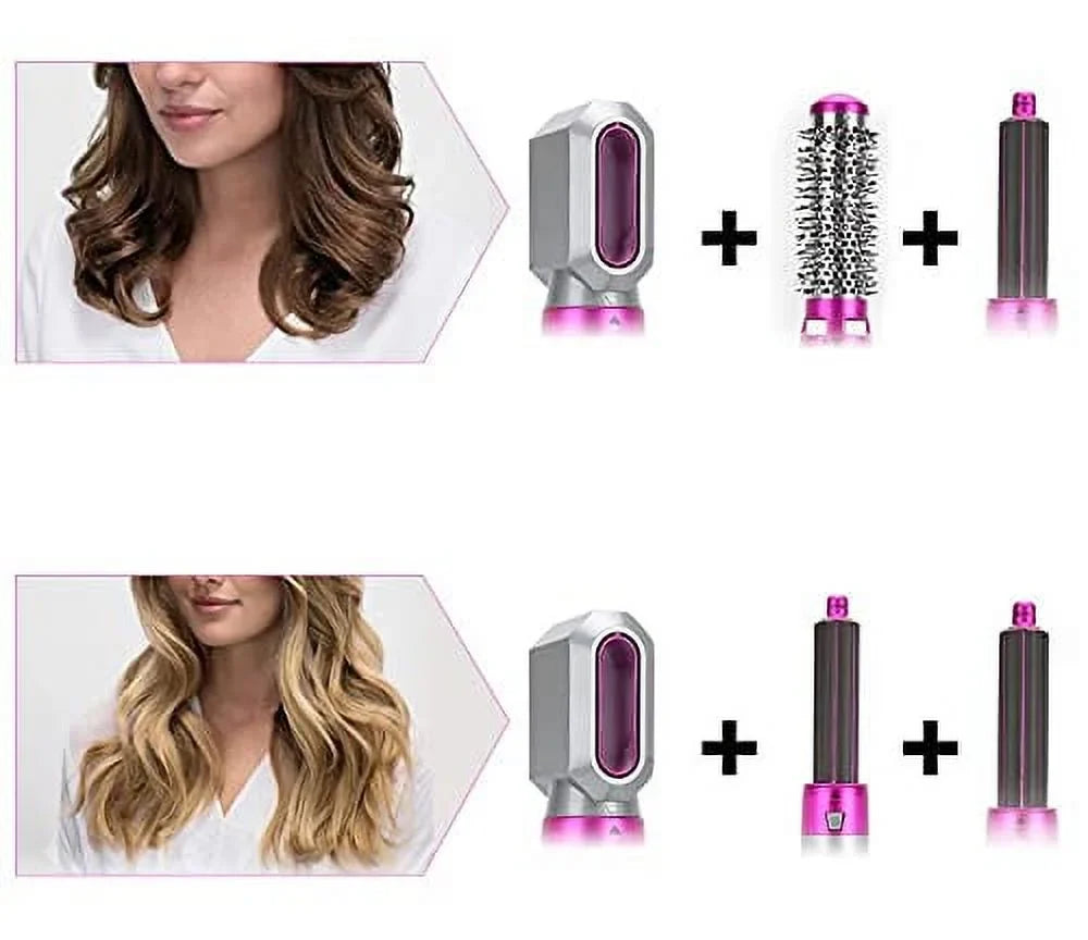 Negative Straightening Automatic Brush Heads Pink Electric Styling, Styler Dryer - Brush Curling Hair Dryer for Blow 5-in-1 Hair and with Detachable Ionic Brush - Color: