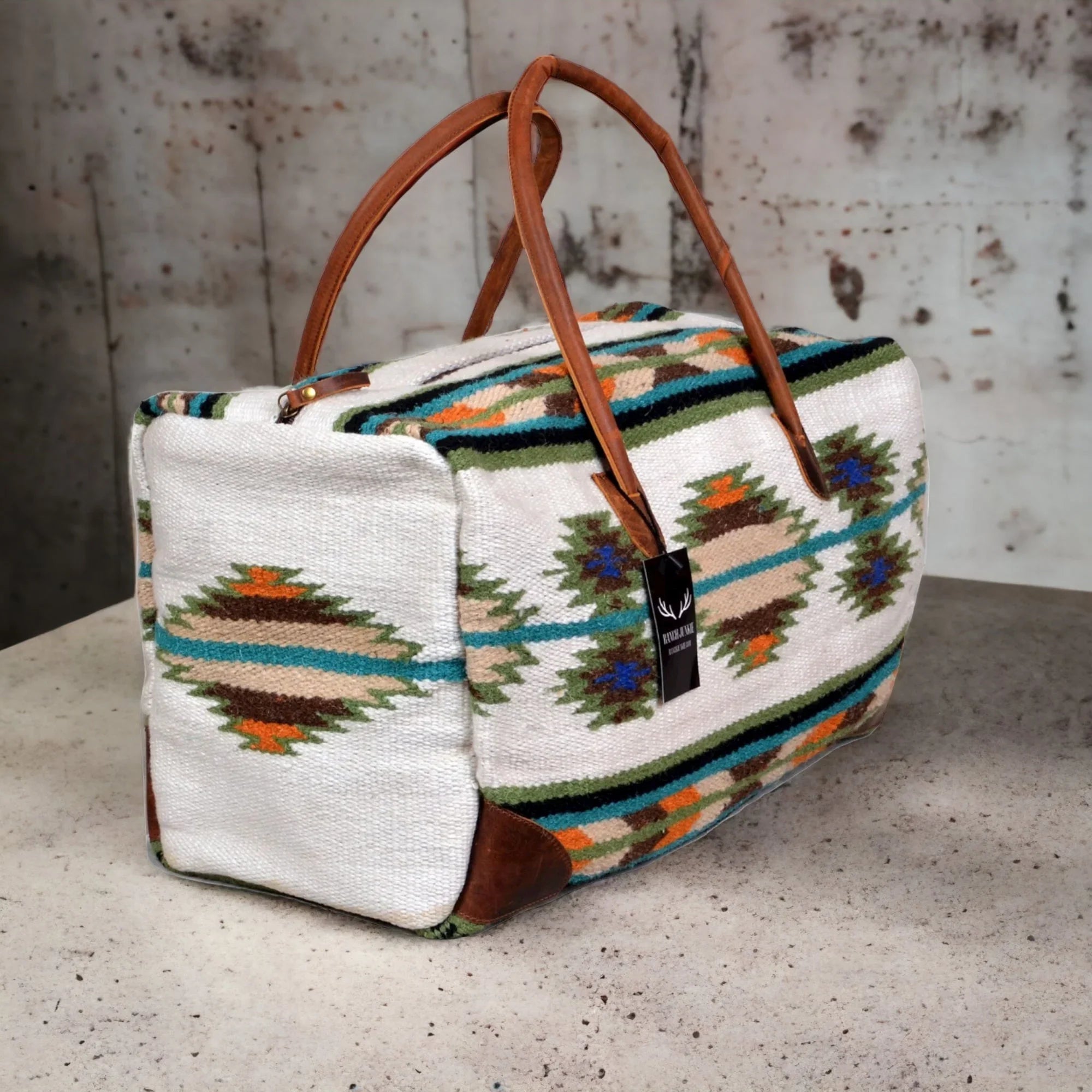 Blanket Bag Handles Aztec Bag Duffel Aspen Weekender Large Saddle 100% Leather Southwestern Boho