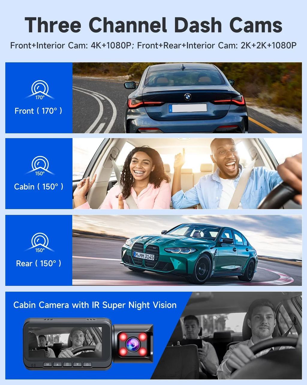 Loop Parking Rear Car TOGUARD IR Vision, GPS, Camera Cam Monitor, Night Dash Detection 3 G-sensor, Motion and Front 4K Dash Camera Recording, Rear with Channel Inside Front