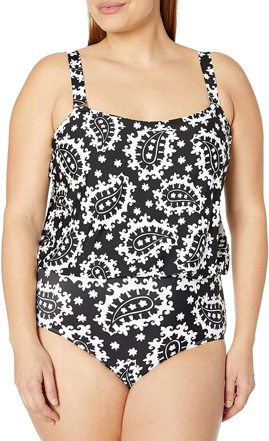 20W, Black/White Blouson ANNE Swimsuit, NWOT Bandeau COLE Piece US One