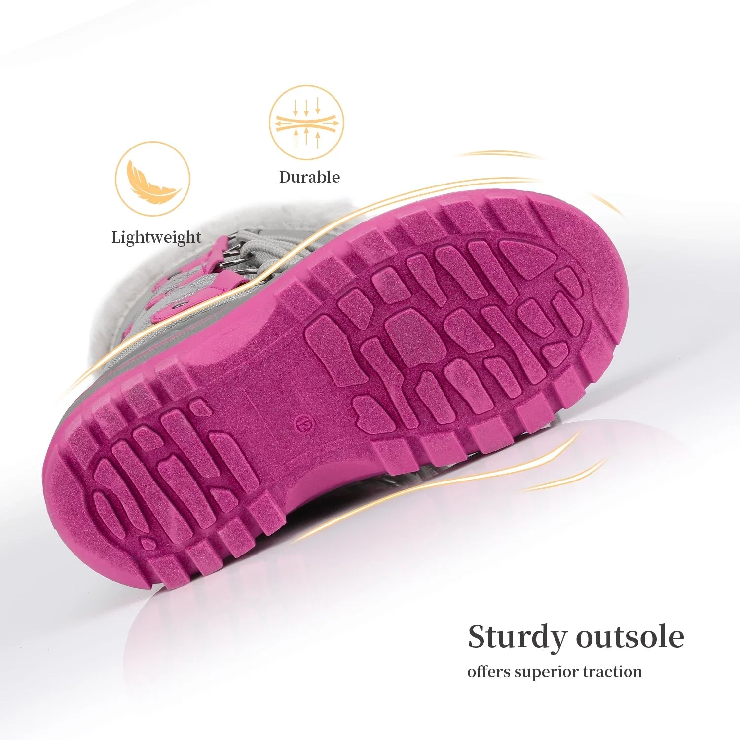 Fur-Lined Ankle 5 Warm Size GREY/FUCHSIA Girls Big Toddler Boots Kid Boys Snow Boots Soft Kids FORESTER Faux Pairs Shoes Winter Dream