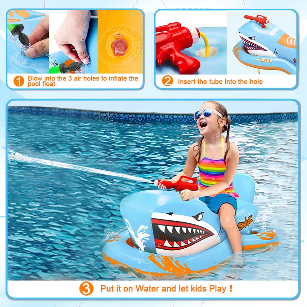 Waterpistol Pool Pool Ride-on with Girls Game Kid for Age Pool Floats 3-12 Boys for Kids,Shark Toys