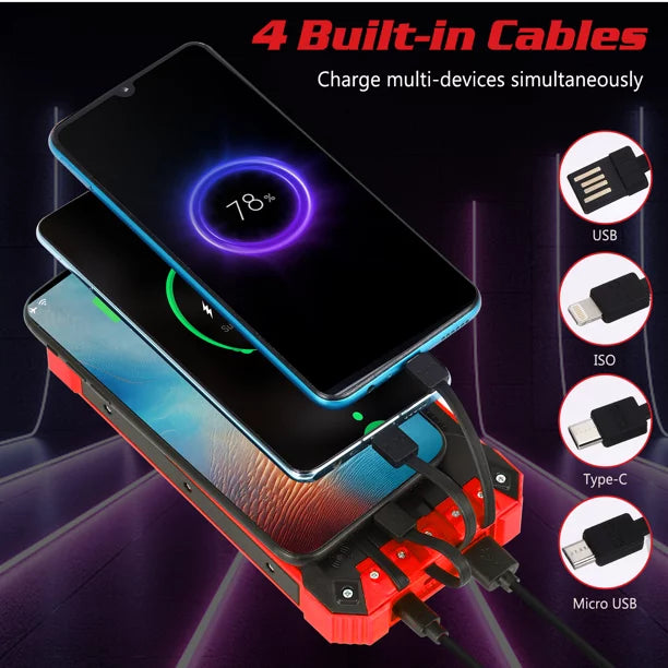 Redmi IPX4 20000mAh with Power Bank External Portable 4 LED Qi 6 Cables Outputs Solar Waterproof Built-in For Battery USB 5G Inputs C 15W Port Wireless Flashlight K30i 3 Solar Charger 5V/3A Xiaomi