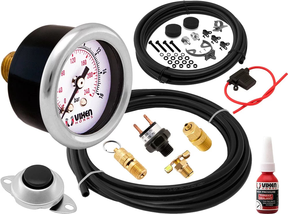 for Fits Vixen Kit VXO8330APRO/4124XC Complete Trumpets. 200psi Vehicles 4 Pickup/Jeep/SUV Aluminum dB. Tank, Compressor, Air 3 like Gallon Trucks/Car/Semi. Loud Train System- Horns Onboard Horn Super