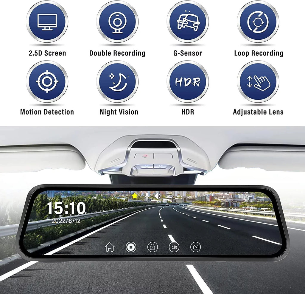 Podofo Card Cameras Dash Touch Mirror Car and Cam Rear View Night Parking Screen Dual Monitoring,with 9.66" for Vision Front Vehicles 32GB