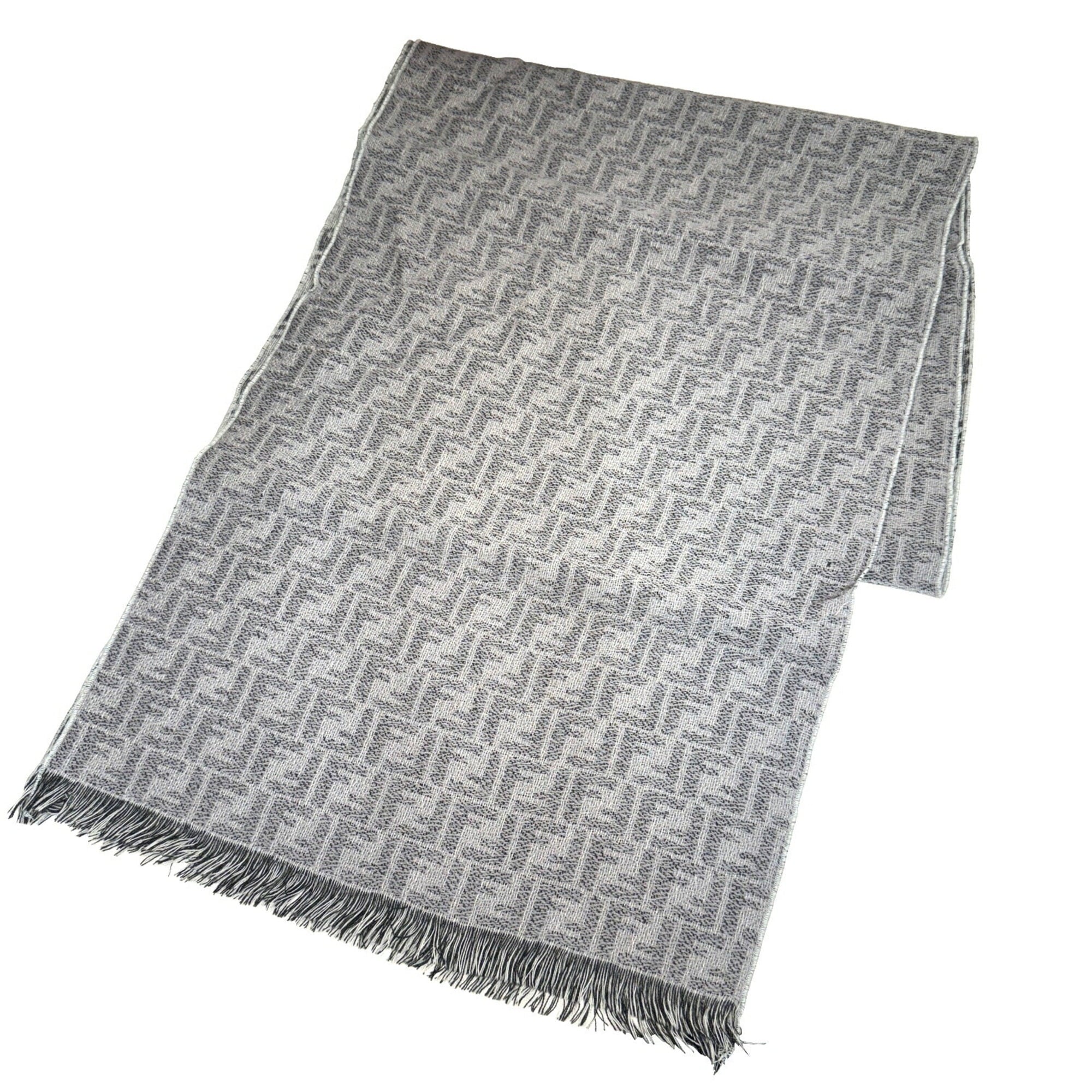 Stole Pattern Men's Muffler Gray Pre-Owned Women's New) FENDI Wool Zucca (Like FF