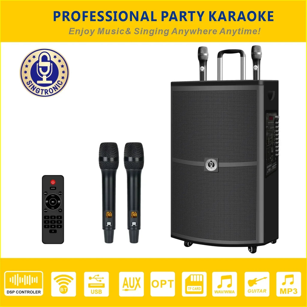 BT-1500DSP Mic. Singtronic UHF With Wireless Professional Karaoke Speaker 15" Rechargeable 2 DSP