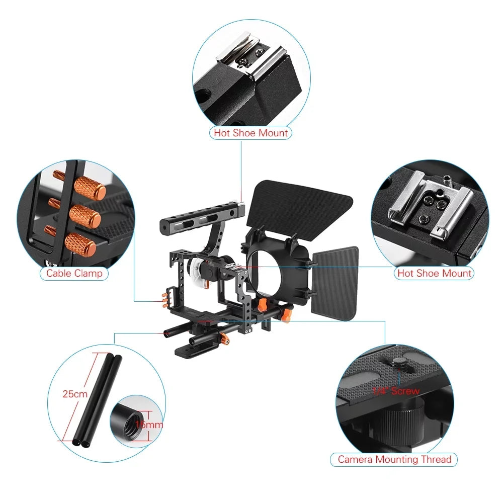 '+ + Aluminum Camera Camera Video Video Cage,Handle Alloy Alloy + Film + Aluminum Camera 15mm Alloy A7s/a7/a7r/a7rii/a7sii/a7iv Box Andoer 15mm Handle + W/matte Camera Box Kit + + Rod C500 + Handle