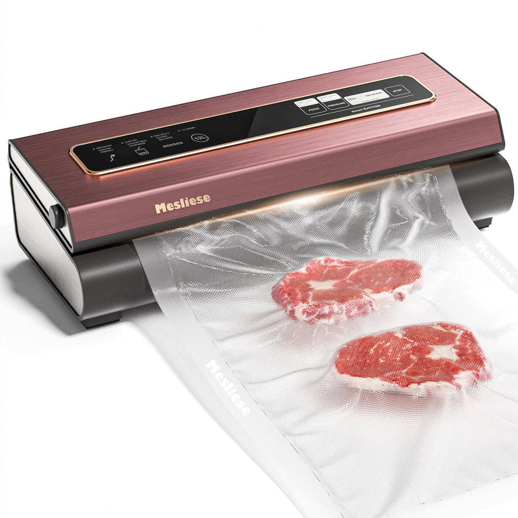 Powerful Modes Preservation 6-in-1 Strip, Food Mesliese Vacuum Cutter, 12mm 5 Pre-cut Widened 90Kpa Machine Sealer Bags, System Sealing Precision Compact 2 & Bag Dry&Moist with Rolls (Pink)