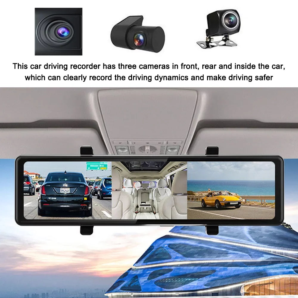 Carplay 3 Dash Video Auto 2.5K Cameras Rearview Screen OWSOO Clear Touched Recorder Mirror Cam Car Recording Driving 12in Car Recorder Car