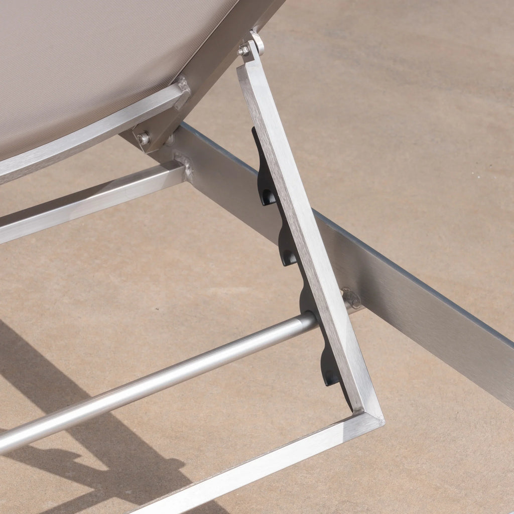 and Armless Outdoor Aluminum and Mesh Gray Lounge, Studio GDF Adjustable Silver Chaise Bay Crested